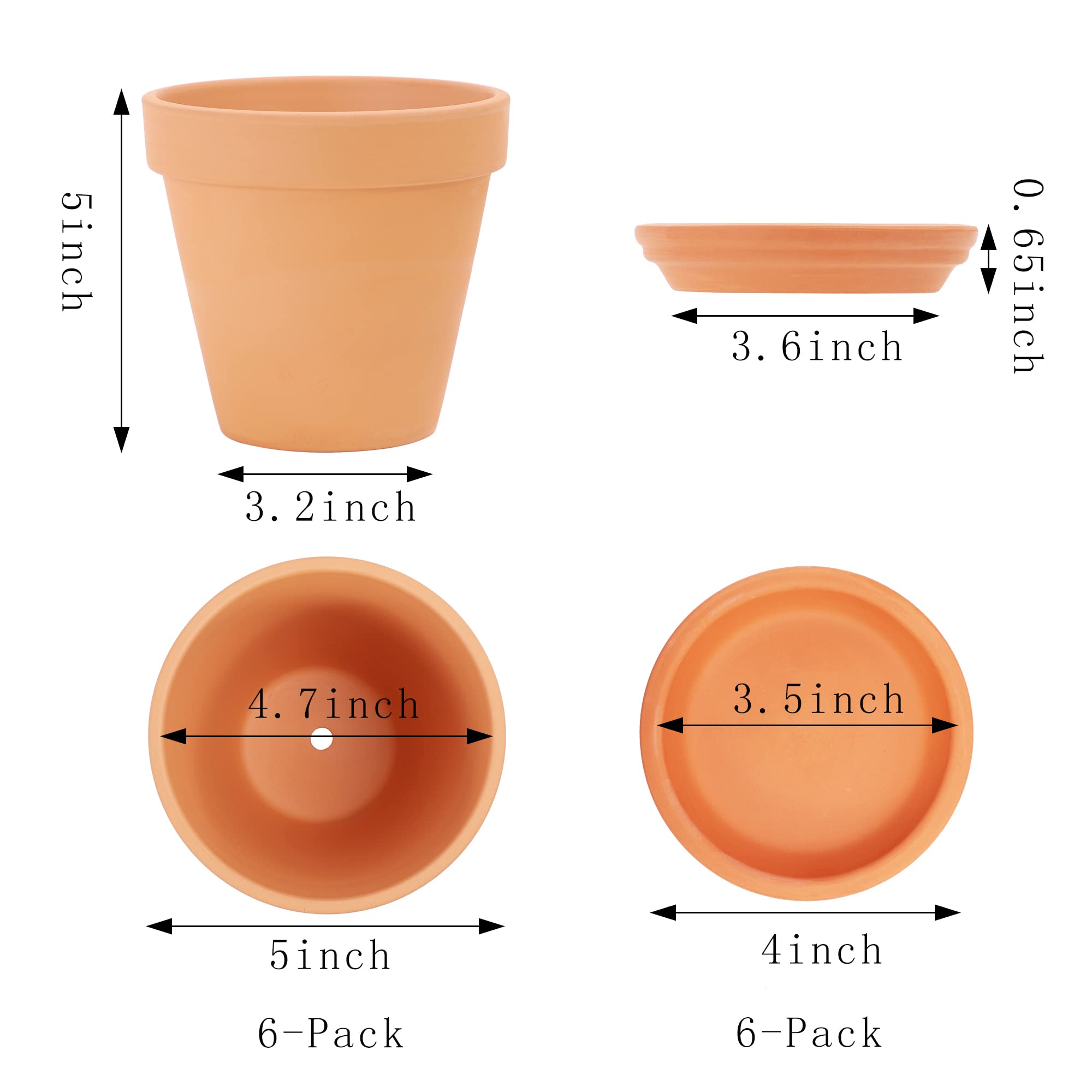 Amazon.co.jp: Terra Cotta ポット ソーサー付き - 6個パック ラージ